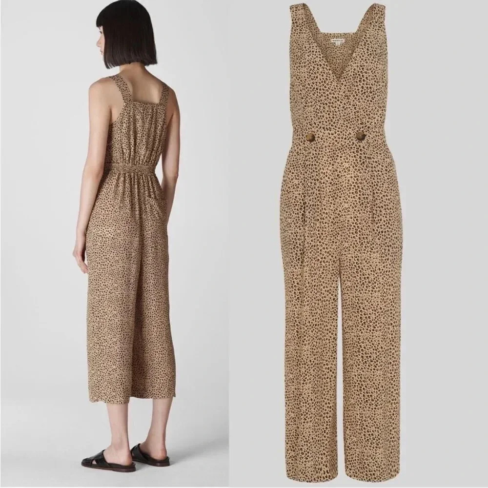 Anthropologie Whistles Leopard Print Lara Wide Leg Jumpsuit size 4 chic 90s boho